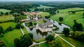 Aerial drone view medieval castle Lembeck, Nordrhein westfalen, Germany in summer day