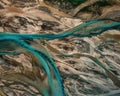 Aerial drone view of melting glacier river water Royalty Free Stock Photo