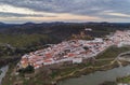 Aerial drone view of Mertola in Alentejo, Portugal at sunset