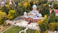Aerial drone view of The Monastery of Curtea de Arges, Romania Royalty Free Stock Photo