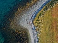 Aerial drone view of nature coastline with herd of goats Royalty Free Stock Photo