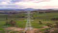 Newly constructed electric transmission towers and overhead powerlines