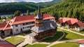 Aerial drone view of the Oasa Monastery in Romania Royalty Free Stock Photo