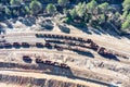 Aerial drone view of an old and rusty remains of the old copper mining exploitation Royalty Free Stock Photo