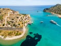 Aerial drone view of an old Venetian fortress island and former Leper colony. Spinalonga, Crete, Greece Royalty Free Stock Photo