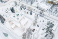 Aerial drone view of Orthodox Church of Elijah the Prophet and old city center in winter of Yaroslavl, Russia. Ancient russian Royalty Free Stock Photo