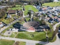 Aerial drone view over the ancient Roman amphitheater at Augusta Raurica in Kaiseraugst