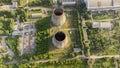 Aerial drone view over thermal power plant. Cooling towers of CHP