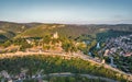 Aerial drone view over Veliko Tarnovo Tsarevets Fortress in Bulgaria