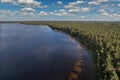 Aerial drone view over White Lake in Rivne region, Ukraine