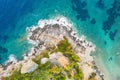 Aerial drone view of Paliouri Beach in Kassandra Sithonia penisula  Chalkidiki Greece Royalty Free Stock Photo