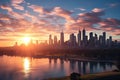 Aerial drone view panoramic downtown skyscrapers cityscape of Melbourne city skyline in Australia at night buildings landscape Royalty Free Stock Photo