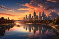 Aerial drone view panoramic downtown skyscrapers cityscape of Melbourne city skyline in Australia at night buildings landscape Royalty Free Stock Photo