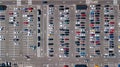 Aerial drone view of parking lot with many cars from above, city transportation Royalty Free Stock Photo