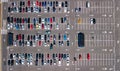 Aerial drone view of parking lot with many cars from above, city transportation Royalty Free Stock Photo