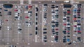 Aerial drone view of parking lot with many cars from above, city transportation Royalty Free Stock Photo