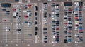 Aerial drone view of parking lot with many cars from above, city transportation Royalty Free Stock Photo