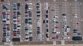 Aerial drone view of parking lot with many cars from above, city transportation Royalty Free Stock Photo