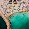 Aerial Drone View Of People Having Fun And Relaxing On Costinesti Beach In Romania