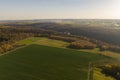 Aerial drone view of Pieskowa Skala Castle, ojcow national park, Poland. Historic castle Pieskowa Skala near Krakow in Poland. Royalty Free Stock Photo