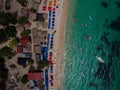 Aerial drone view of Playa Blanca Isla Baru white sand beach turquoise blue ocean water Cartagena Colombia South America