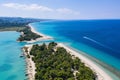 Aerial drone view of Port Glarokavos and lagoon beach in Chalkidiki Kassandra Greece Royalty Free Stock Photo