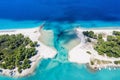 Aerial drone view of Port Glarokavos and lagoon beach in Kassandra penisula Chalkidiki Greece Royalty Free Stock Photo