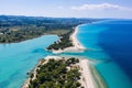 Aerial drone view of Port Glarokavos and lagoon beach in Kassandra penisula Chalkidiki Greece Royalty Free Stock Photo