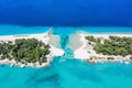 Aerial drone view of Port Glarokavos and lagoon beach in Kassandra penisula Chalkidiki Greece Royalty Free Stock Photo