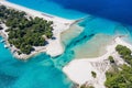 Aerial drone view of Port Glarokavos and lagoon beach in Kassandra penisula Chalkidiki Greece Royalty Free Stock Photo