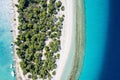 Aerial drone view of Port Glarokavos and lagoon beach in Kassandra penisula Chalkidiki Greece Royalty Free Stock Photo