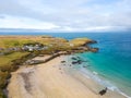 Aerial drone view of Port of Ness on the Isle of Lewis in the Outer Hebrides
