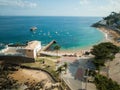 Aerial drone view of Porto da Barra beach in Salvador Bahia Brazil Royalty Free Stock Photo