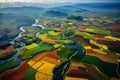 Aerial drone view of productive farmlands