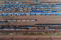 Aerial drone view on rail transport terminal