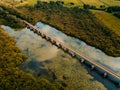 Aerial drone view of the railway bridge in the Netherlands. Royalty Free Stock Photo
