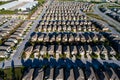 Aerial drone view real estate suburb thousands of houses upon houses row after row