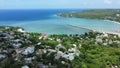 Aerial drone view of Rio Bueno village in Jamaica with a beautiful clear coast Royalty Free Stock Photo