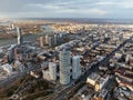 Aerial drone view of a road junction at sunset Belgrade, Serbia, Europe