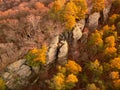 Aerial drone view of the rock wall of the Teufelsmauer, Devil`s Wall, Germany.