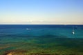 Aerial drone view of the rocky coast and the Mediterranean Sea near the scenic Aphrodite Trail in the Akamas Peninsula National Royalty Free Stock Photo