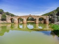 roman bridge in the hiking route of the water mills along the Odiel river from Sotiel Coronada, in Huelva