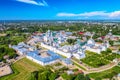 Aerial drone view of Rostov Kremlin in Rostov the Great city in summer, Russia. Golden ring of Russia