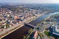 Aerial drone view on roundabout in Gorzow Wielkopolski and Warta river Royalty Free Stock Photo