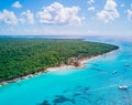 Aerial drone view of Saona Island in Punta Cana, Dominican Republic