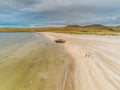 Aerial drone view on Silver strand beach in county Mayo, Ireland. Long sandy beach with beautiful views and peaceful atmosphere