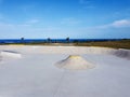 Aerial drone view of a skatepark near the sea Royalty Free Stock Photo