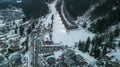 Aerial drone view of snow slope domaine des planards in Chamonix Royalty Free Stock Photo