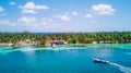 Aerial Drone view of South Water Caye tropical island in Belize barrier reef