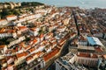 Aerial drone view of St. George Castle in Lisbon, Portugal with surrounding cityscape Royalty Free Stock Photo